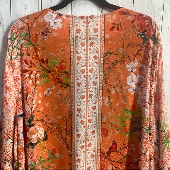 New John Mark Embroidered V-Neck 3/4 Sleeve Tunic Boho Western Top 2X Bird Print - Picture 12 of 16